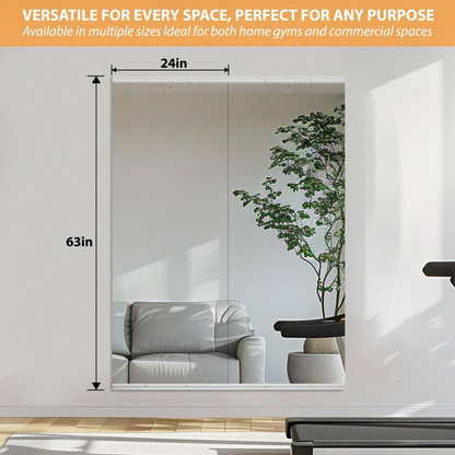Large 2-Piece 63 In. W X 24 In. H Rectangle Framless Gym Mirror Yoga Mirror Temp