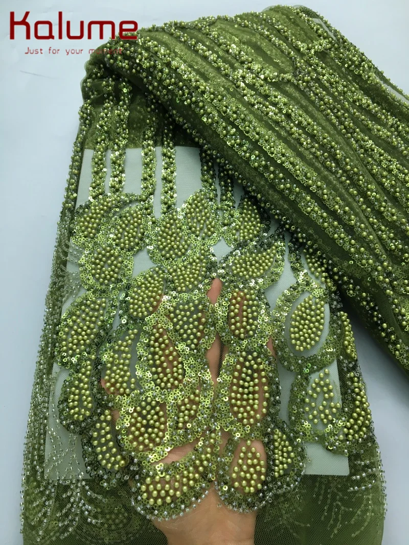 Embroidered African Lace Fabric with Bead Sequins - High-Quality F4138