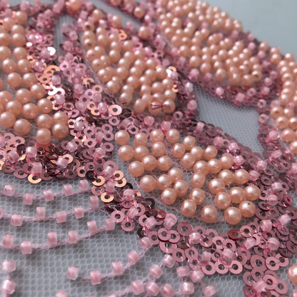 Embroidered African Lace Fabric with Bead Sequins - High-Quality F4138