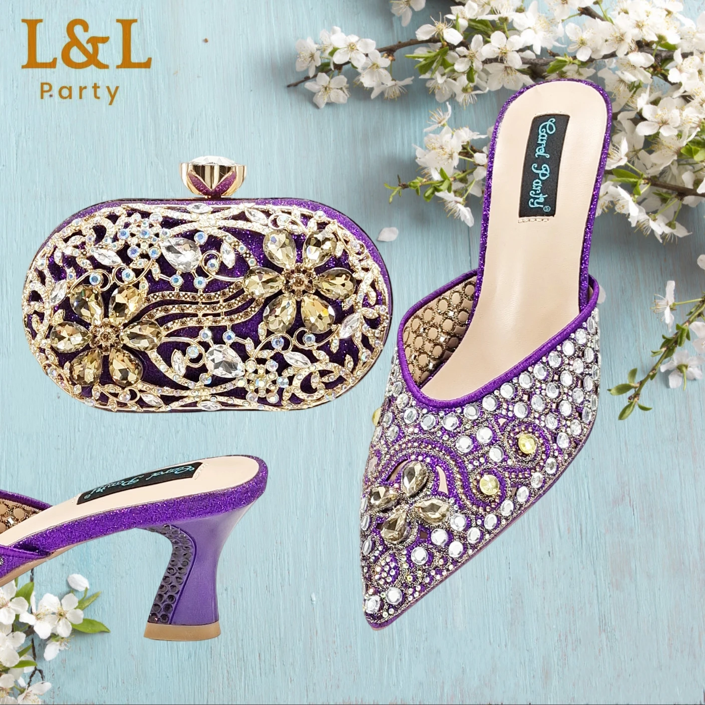 Fashion Nigeria Design Rhinestone-Encrusted Sex Ladies Shoes and Bag High Heels 