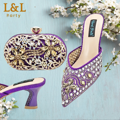 Fashion Nigeria Design Rhinestone-Encrusted Sex Ladies Shoes and Bag High Heels 
