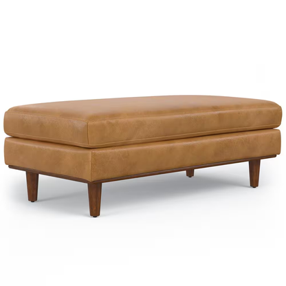 Morrison 49 In. Wide Mid-Century Modern Genuine Leather Large Rectangular Ottoma