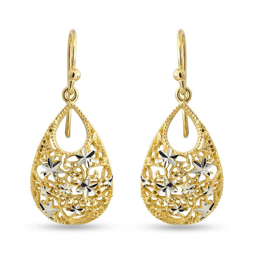 925 Sterling Silver Yellow-Gold Plated Hypoallergenic Diamond-Cut Turkish Drop D