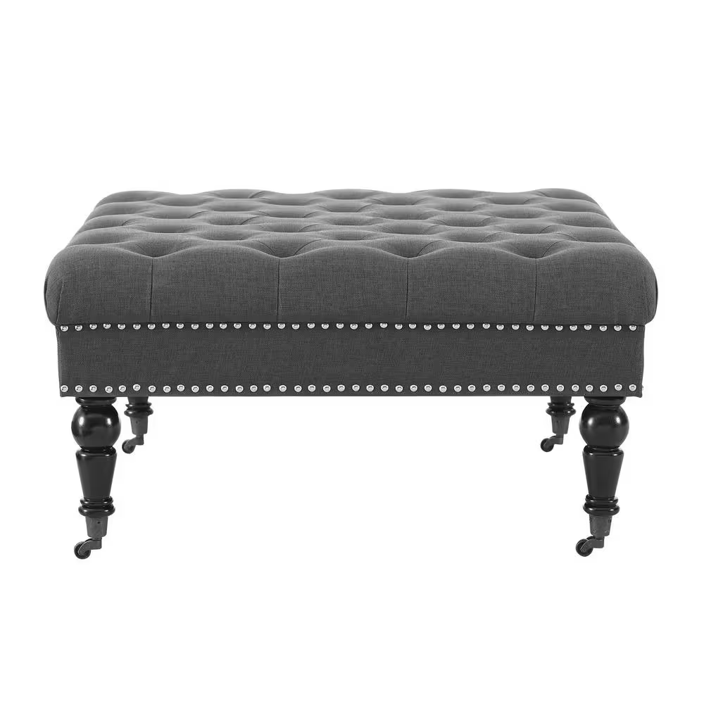 Isabelle Charcoal Gray Polyester Fabric Tufted Square Accent 34.6 In. Ottoman