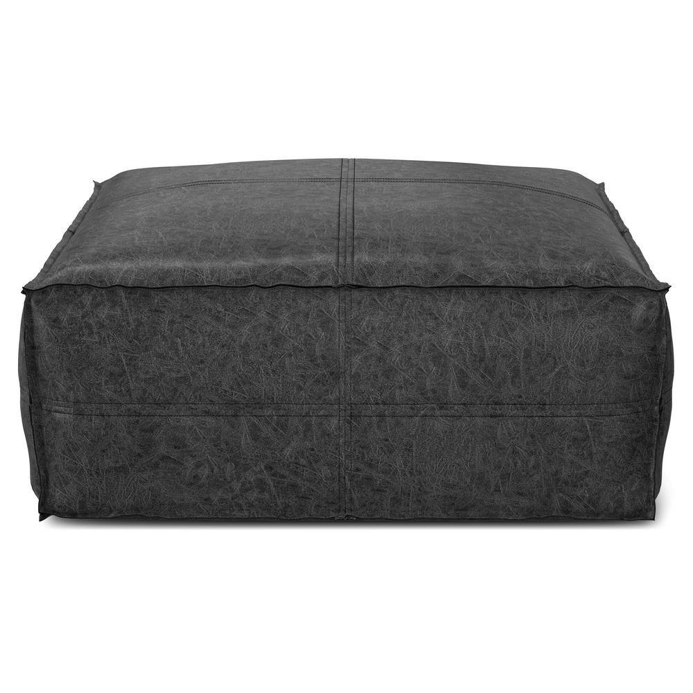 Brody Boho Square Pouf in Distressed Black Vegan Faux Leather