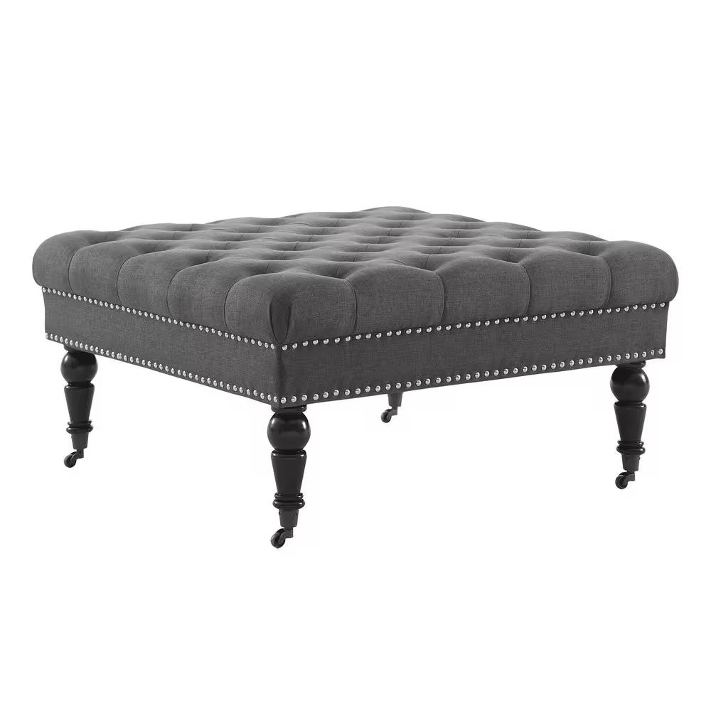 Isabelle Charcoal Gray Polyester Fabric Tufted Square Accent 34.6 In. Ottoman