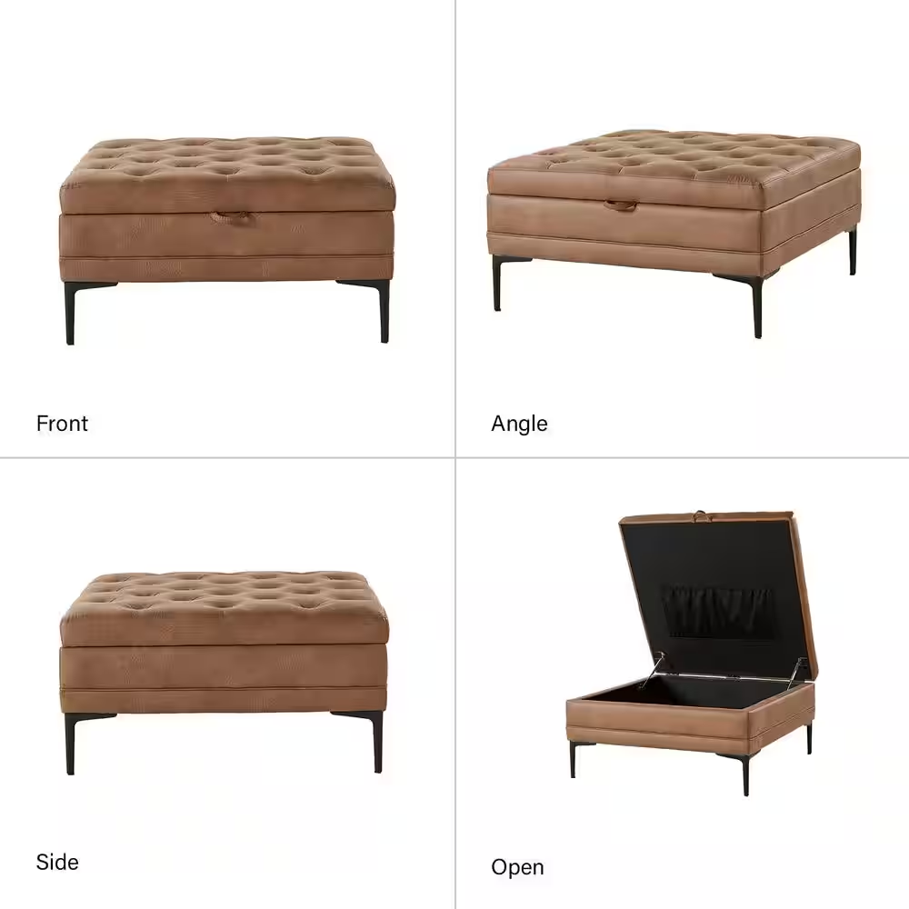 Jeremias Camel Transitional Lift Top Shelved Storage Button-Tufted Cocktail Otto