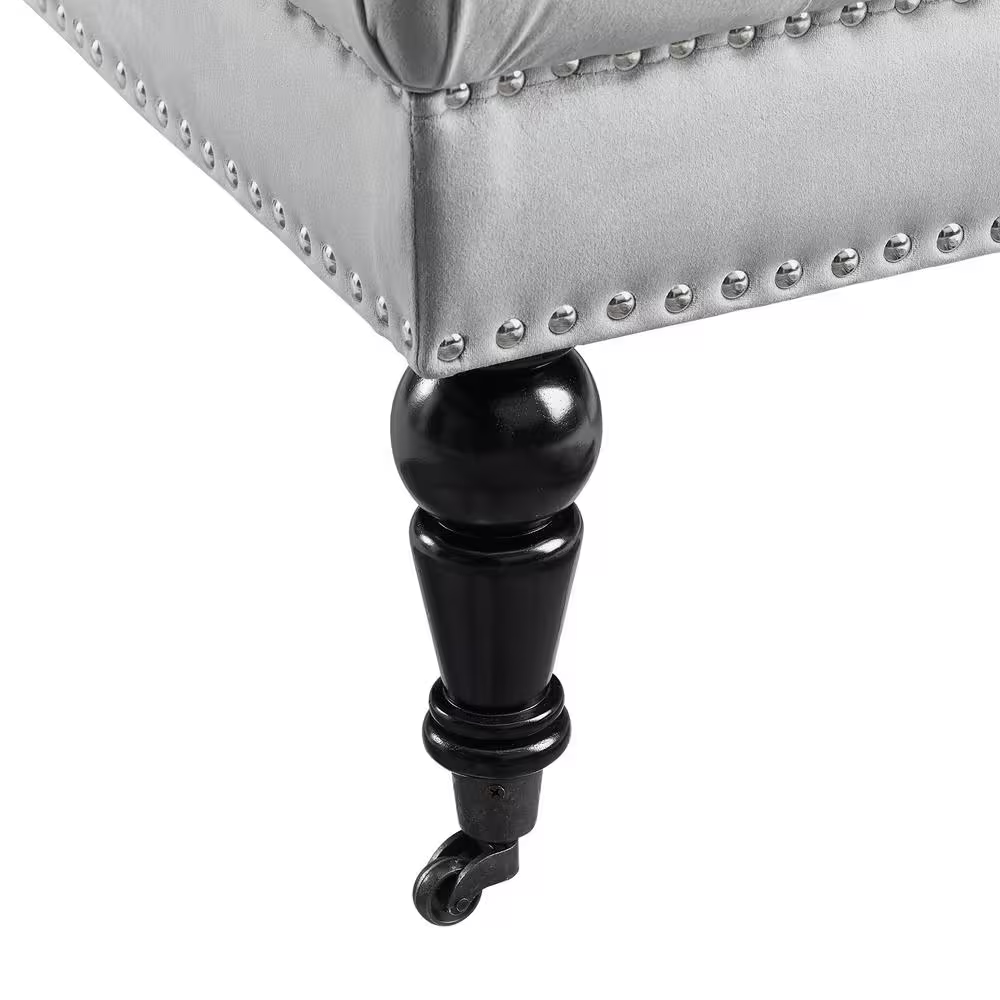 Isabelle Gray Velvet Tufted Square Accent 34.6 In. Ottoman