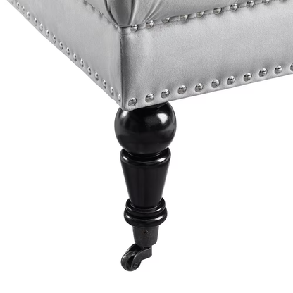 Isabelle Gray Velvet Tufted Square Accent 34.6 In. Ottoman