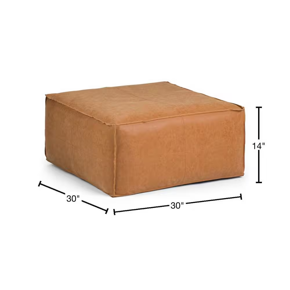 Brody Boho Square Large Square Coffee Table Pouf in Distressed Brown Faux Leathe