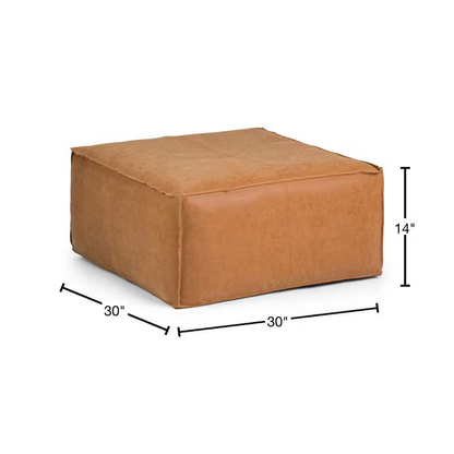 Brody Boho Square Large Square Coffee Table Pouf in Distressed Brown Faux Leathe