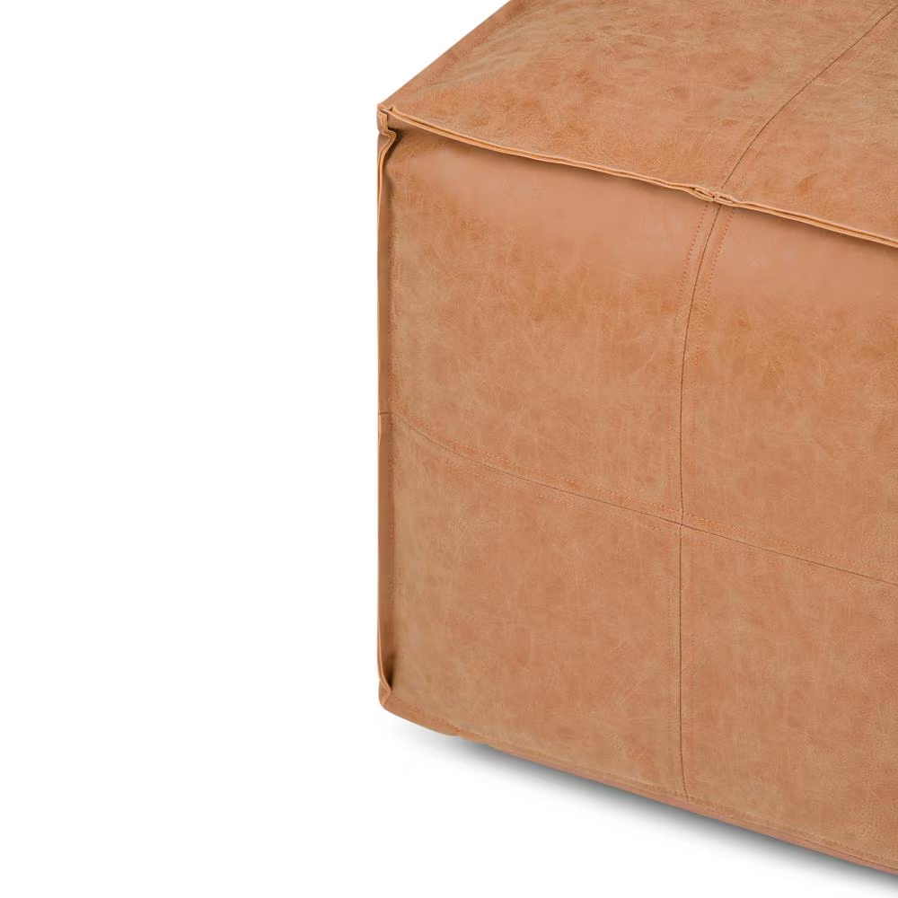Brody Boho Square Large Square Coffee Table Pouf in Distressed Brown Faux Leathe