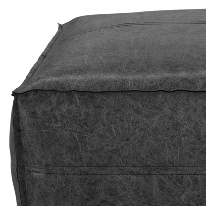 Brody Boho Square Pouf in Distressed Black Vegan Faux Leather