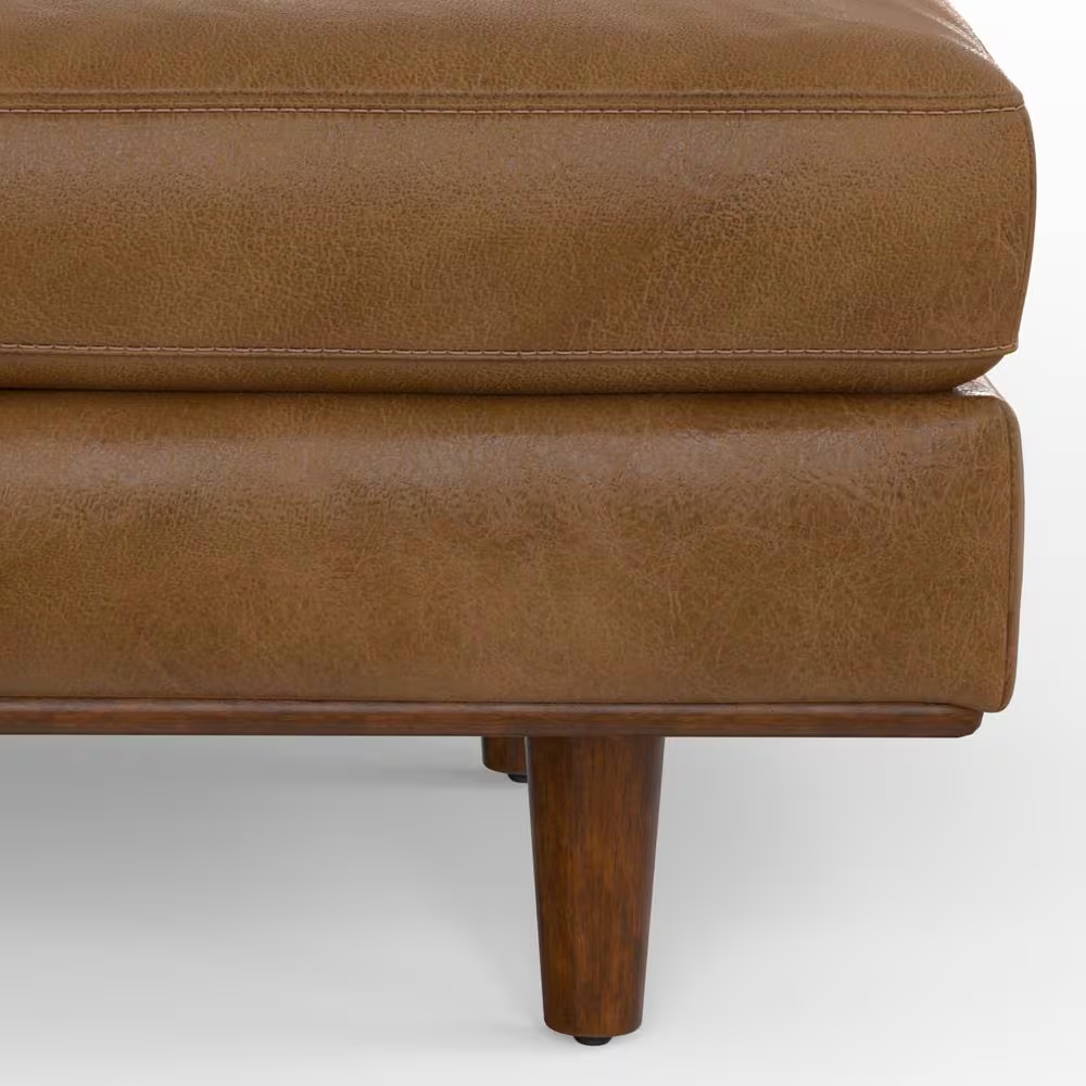 Morrison 49 In. Genuine Leather Large Rectangular Ottoman in Caramel Brown Genui