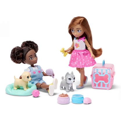 Isa &amp; Evie 18 Piece Set of 2 (5.5-Inch) Mini Dolls with Toy Dogs &amp; Pet Accessori