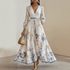 Elegant Bohemian V-Neck Long Sleeve Maxi Dress with Floral Print