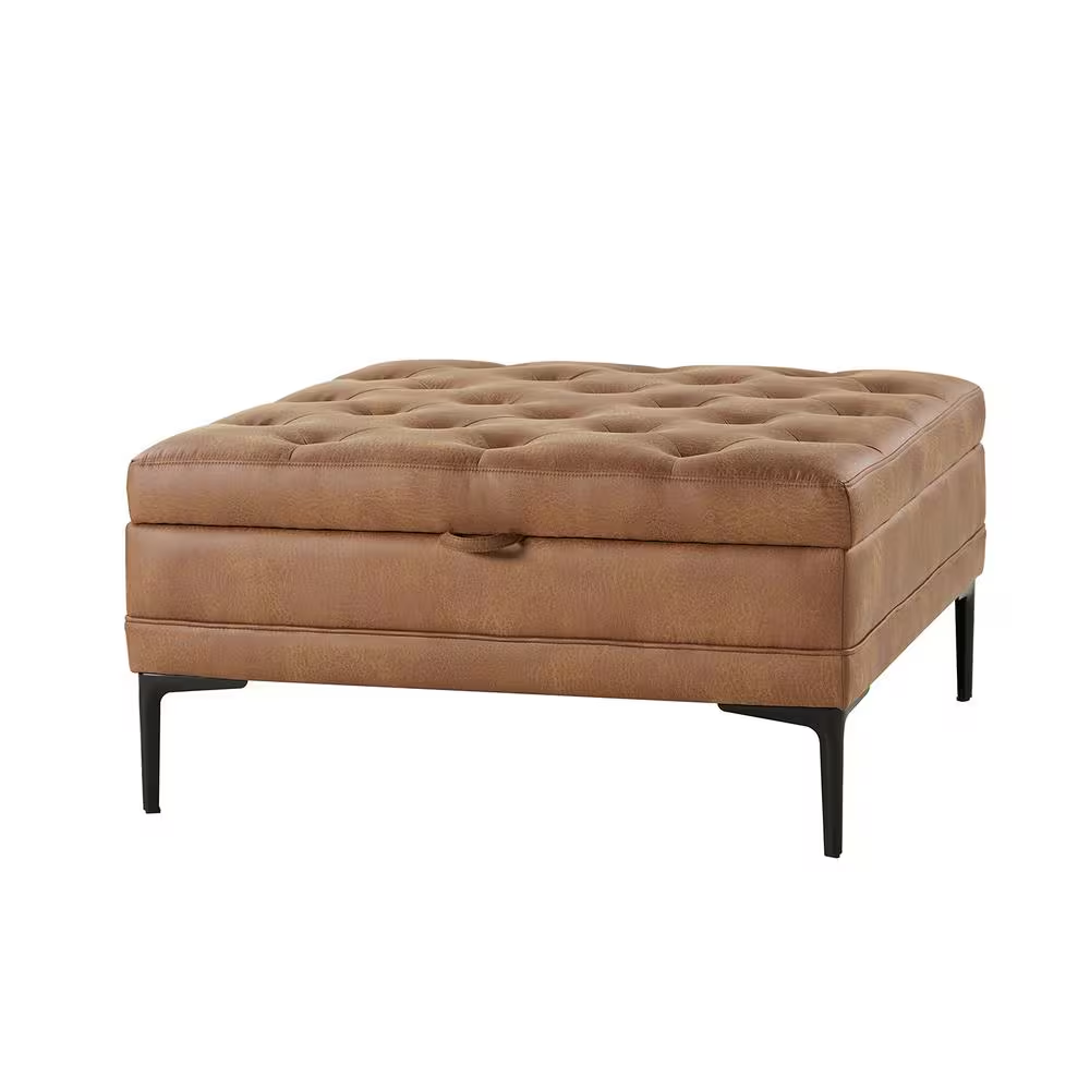 Jeremias Camel Transitional Lift Top Shelved Storage Button-Tufted Cocktail Otto