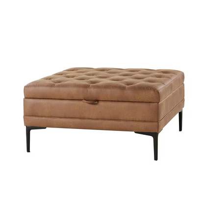 Jeremias Camel Transitional Lift Top Shelved Storage Button-Tufted Cocktail Otto