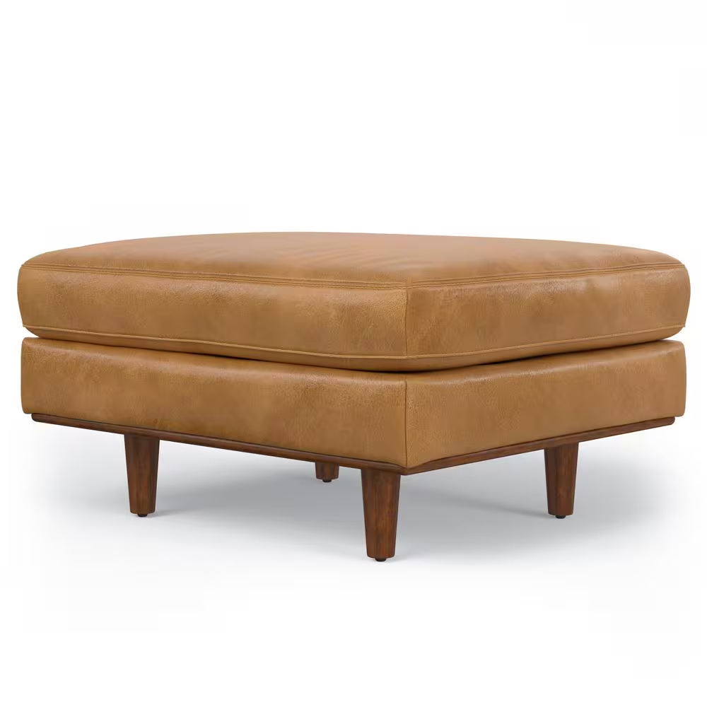 Morrison 33 In. Wide Mid-Century Modern Mid Century Genuine Leather Ottoman in S