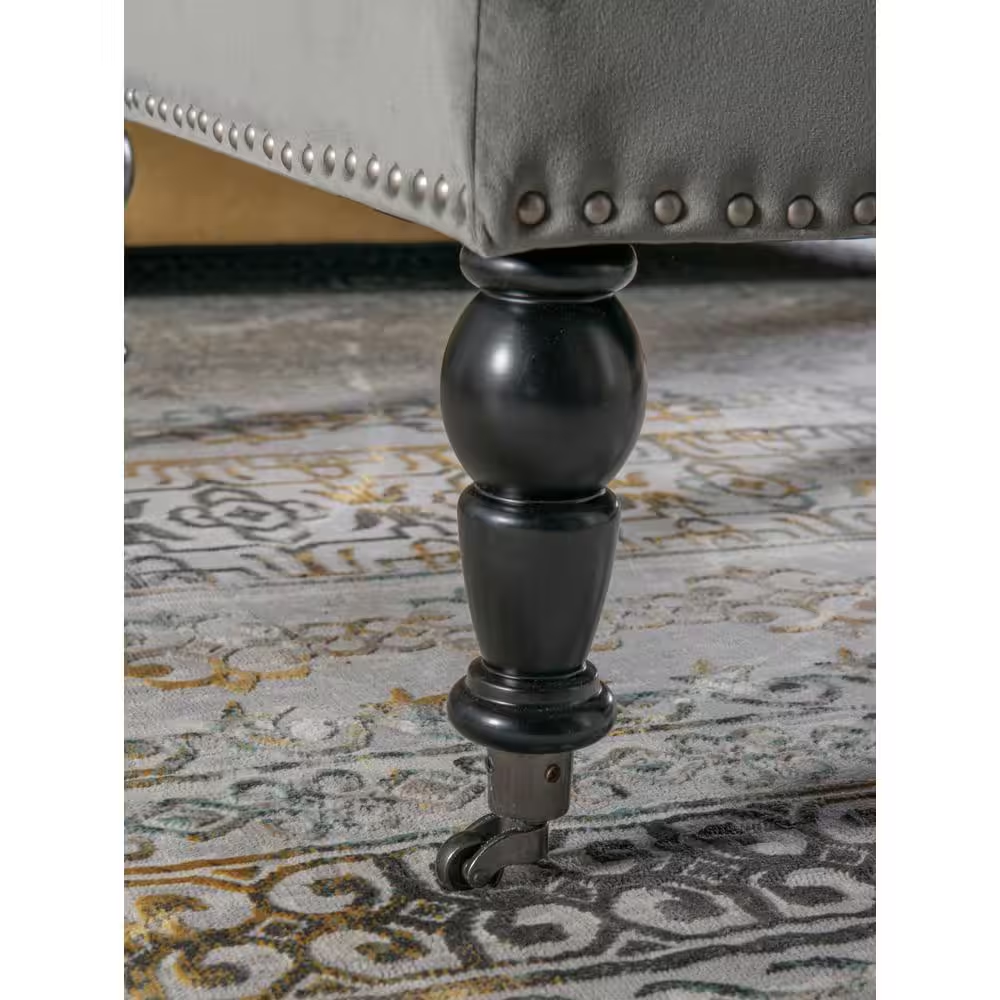 Isabelle Gray Velvet Tufted Square Accent 34.6 In. Ottoman