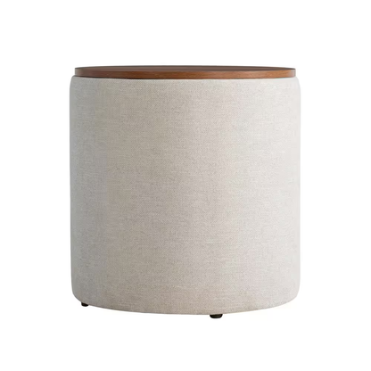 Atlanta Beige Linen round Nesting 2-Piece Storage Ottoman
