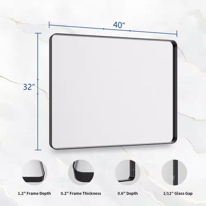 32 In. W X 40 In. H Rectangular Aluminum Alloy Framed Rounded Modern Black Wall 
