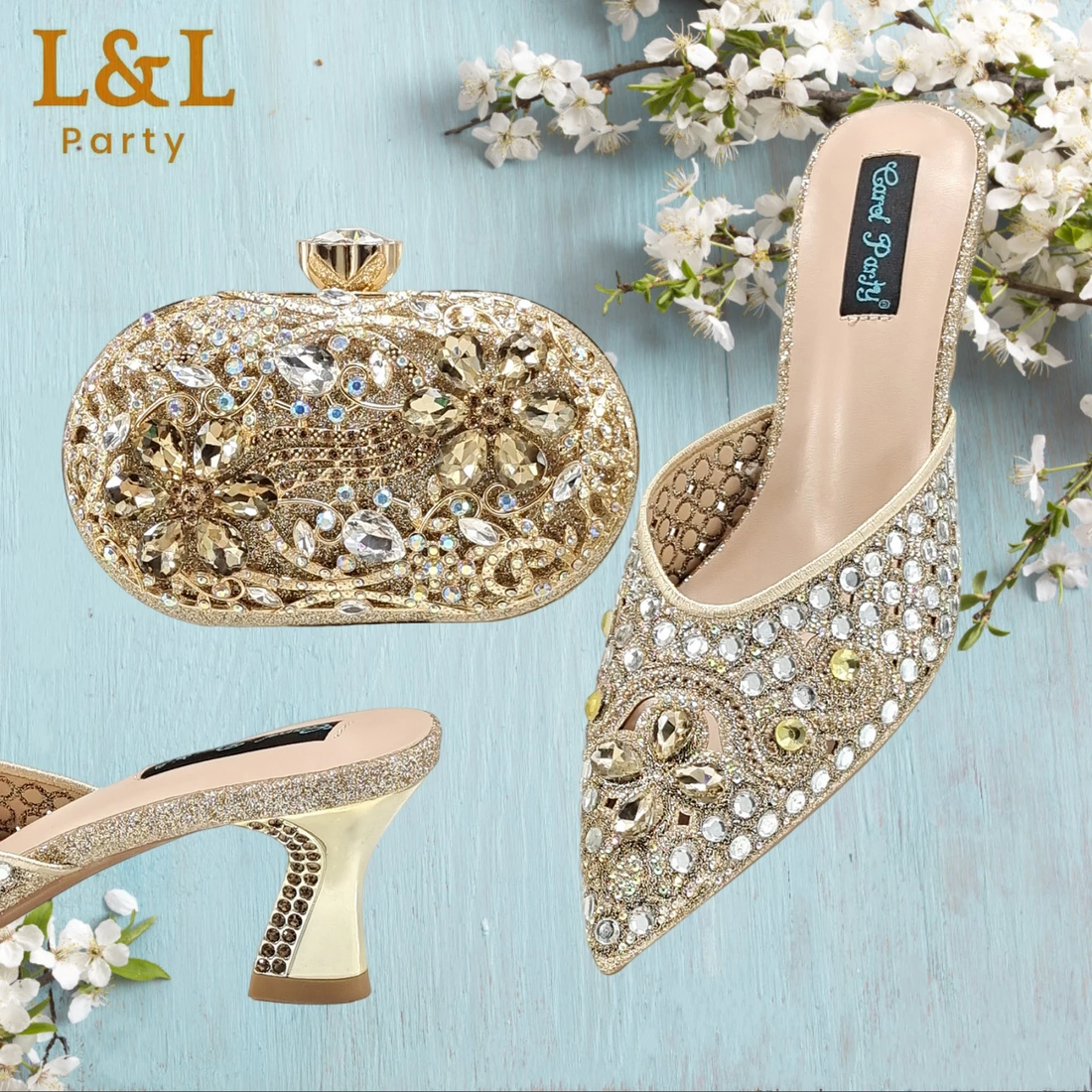 Fashion Nigeria Design Rhinestone-Encrusted Sex Ladies Shoes and Bag High Heels 