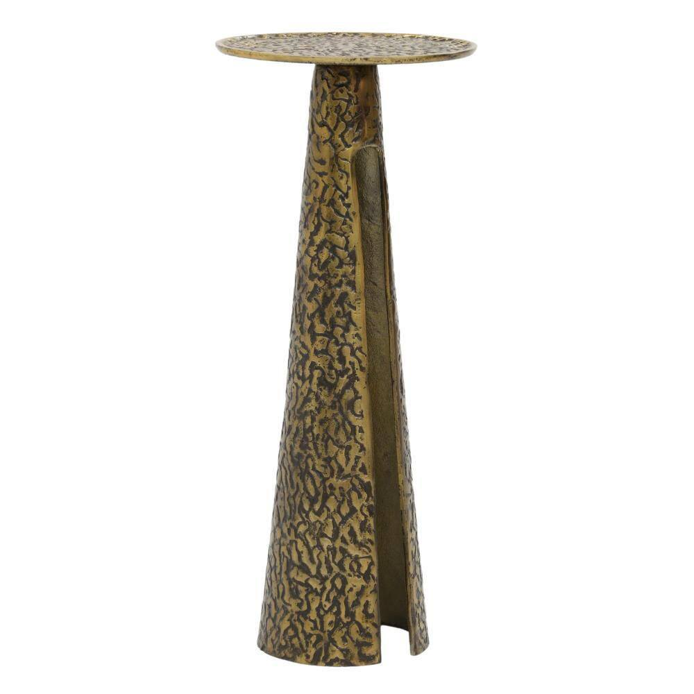 Arvyn 10 In. Antique Brass round Aluminum Cast Drink End Table with Embossed Tex