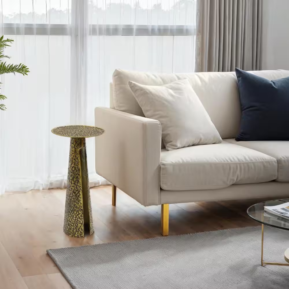 Arvyn 10 In. Antique Brass round Aluminum Cast Drink End Table with Embossed Tex