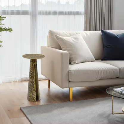 Arvyn 10 In. Antique Brass round Aluminum Cast Drink End Table with Embossed Tex