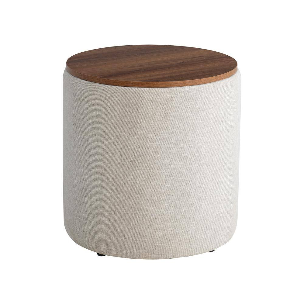 Atlanta Beige Linen round Nesting 2-Piece Storage Ottoman