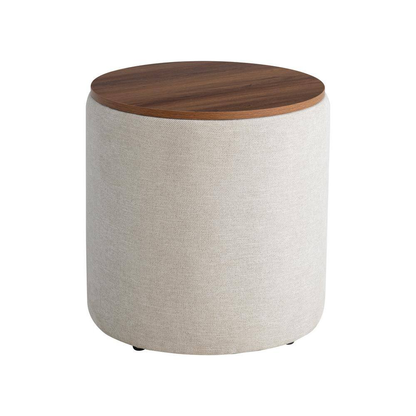 Atlanta Beige Linen round Nesting 2-Piece Storage Ottoman