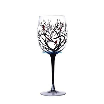 Hand-Painted Four Seasons Tree Wine Glass - Elegant Decorative Drinkware
