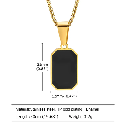 2024 New Gold Color Mens Geometric Square Necklaces for Men Black Enamel Rectang