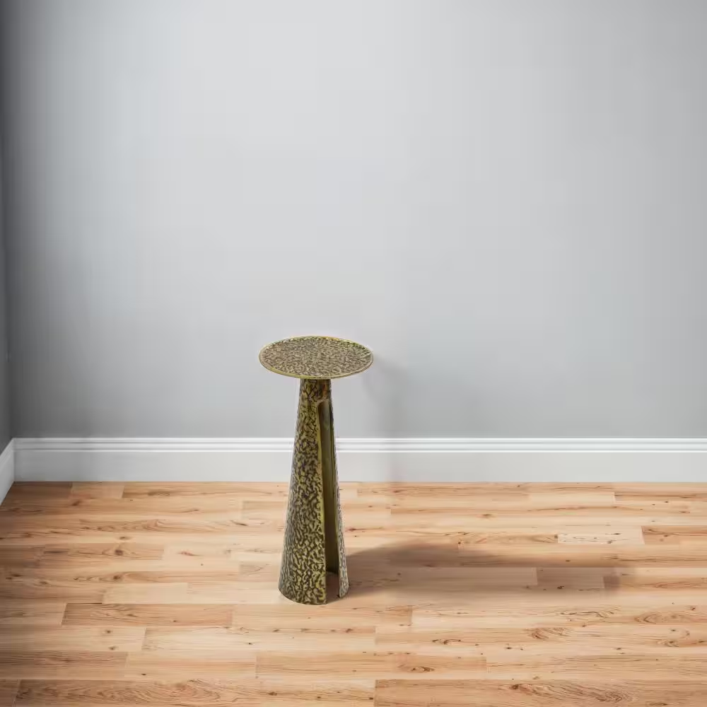Arvyn 10 In. Antique Brass round Aluminum Cast Drink End Table with Embossed Tex