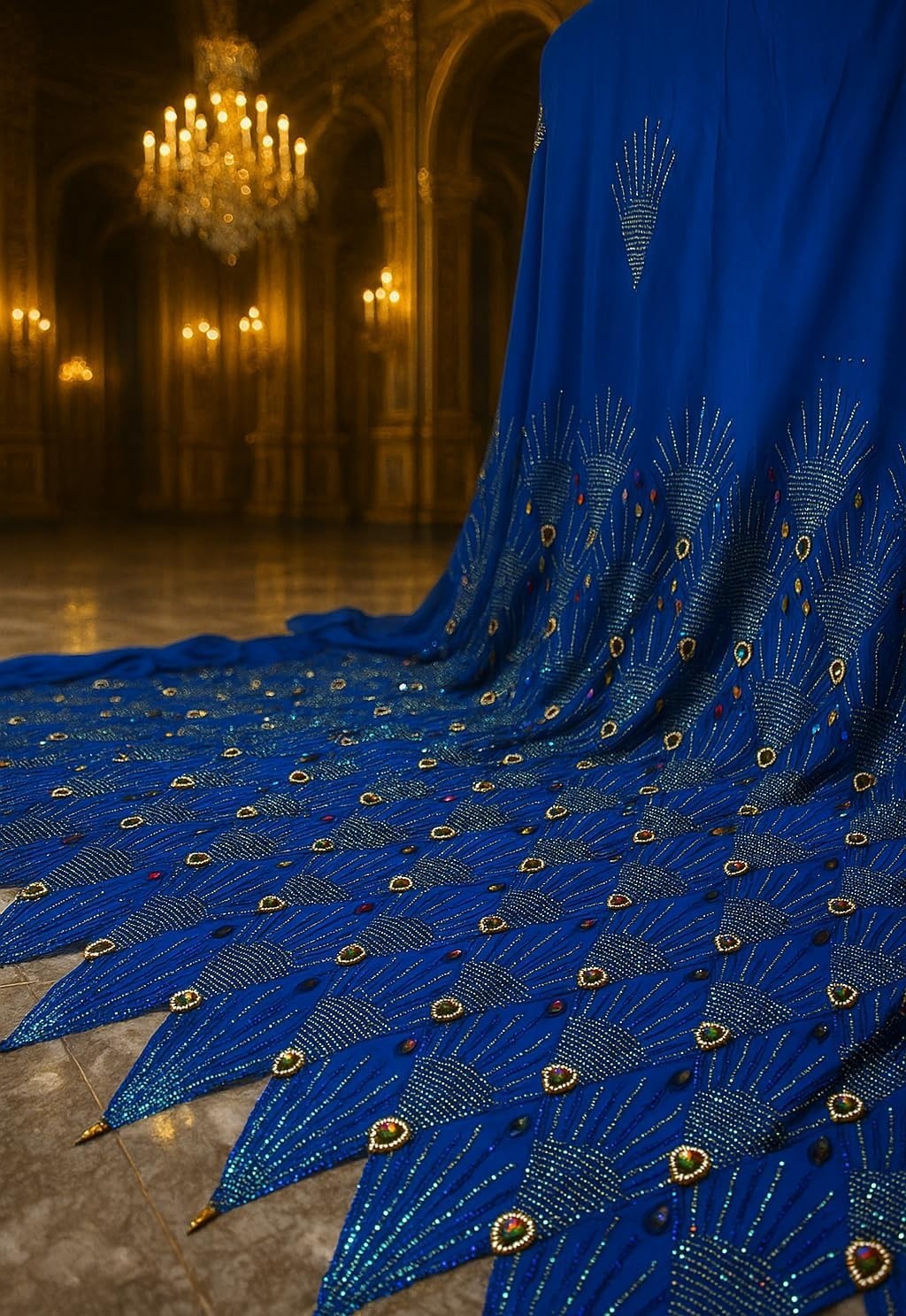 Luxury Blue Rhinestone Chiffo Fabric ? Wedding Drapes or Dressmaking ? 60&quot; Wide,