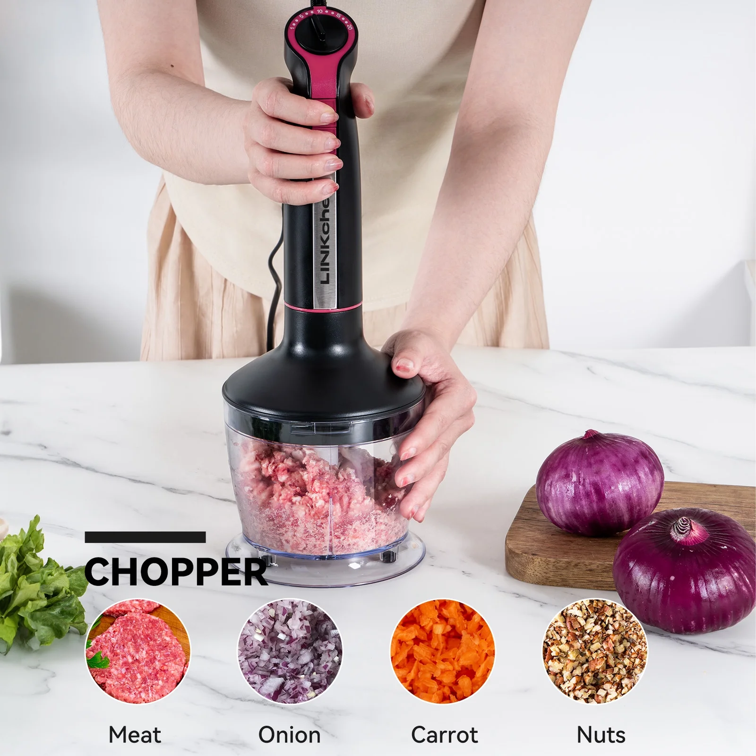 20-Speed 1000W Immersion Hand Blender with Turbo Mode and Chopper, Black