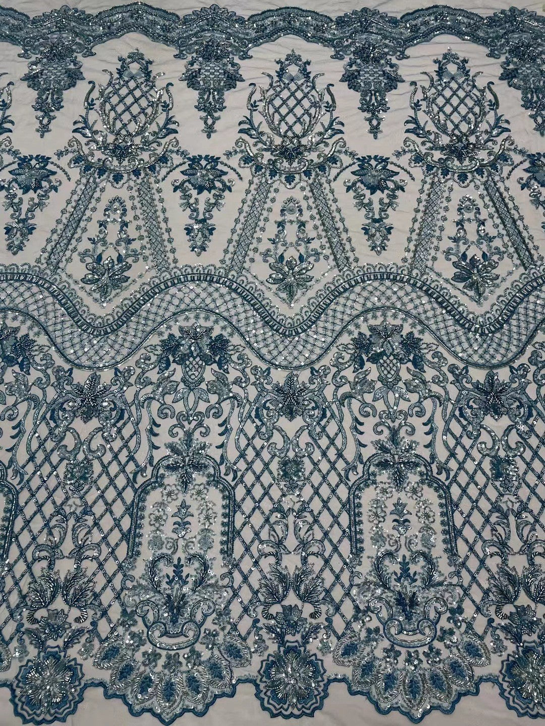 Embroidery Heavy Industry Beaded Tulle Lace Fabric