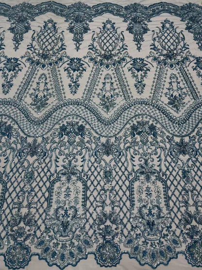 Embroidery Heavy Industry Beaded Tulle Lace Fabric