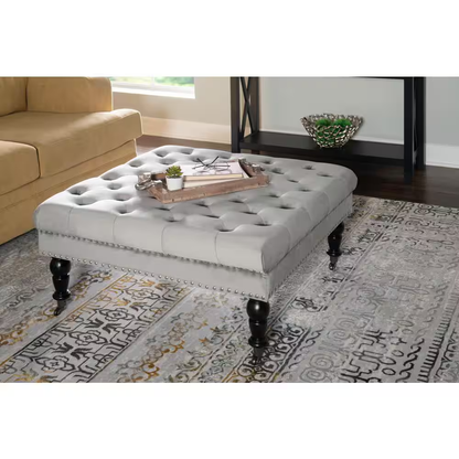 Isabelle Gray Velvet Tufted Square Accent 34.6 In. Ottoman