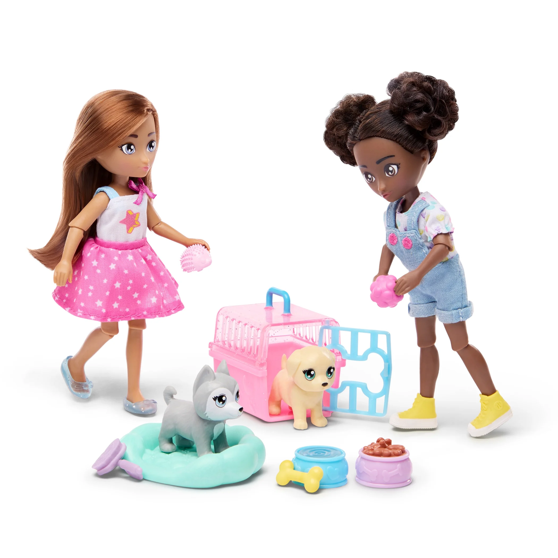Isa &amp; Evie 18 Piece Set of 2 (5.5-Inch) Mini Dolls with Toy Dogs &amp; Pet Accessori