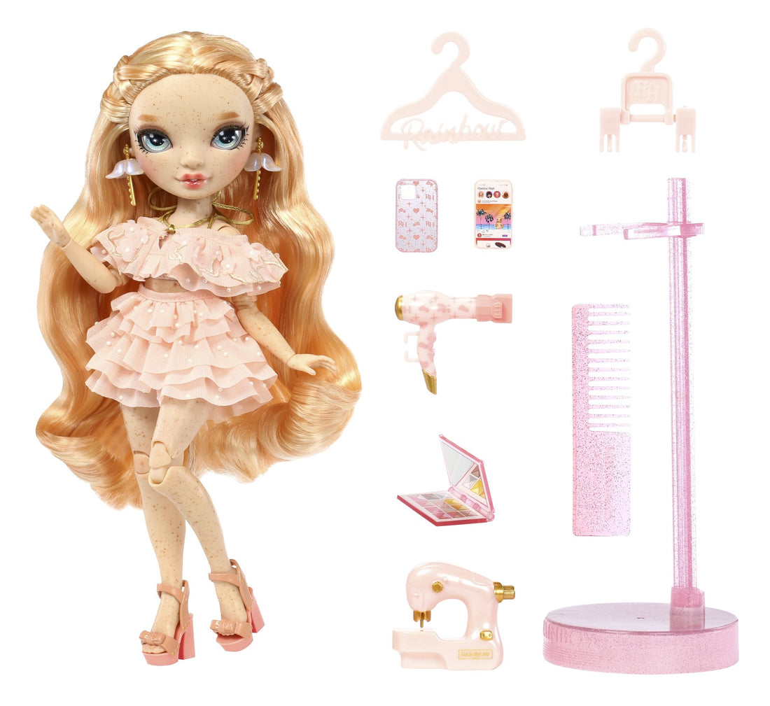 Victoria - Light Pink Fashion Doll, Freckles from Head to Toe. Fashionable Outfi
