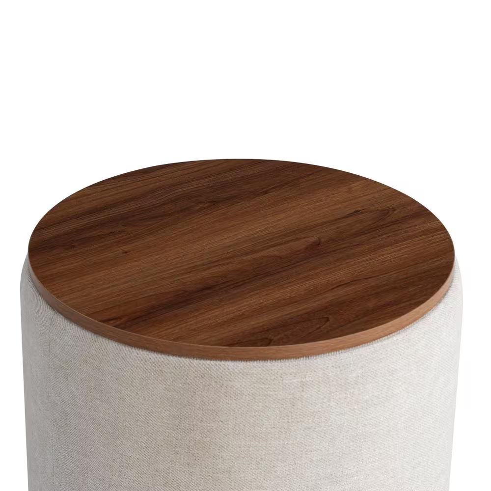 Atlanta Beige Linen round Nesting 2-Piece Storage Ottoman