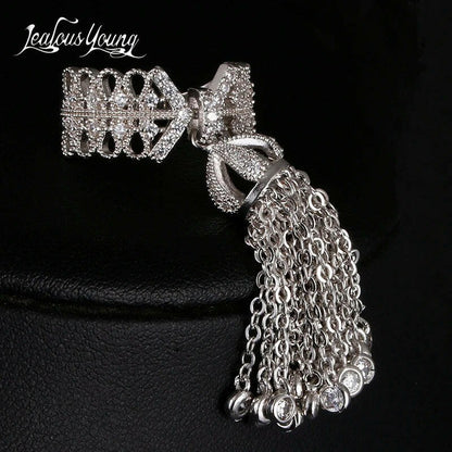 Famous Brand Royal Tassel Rings for Women Inlay Cubic Zirconia Adjustable Crown