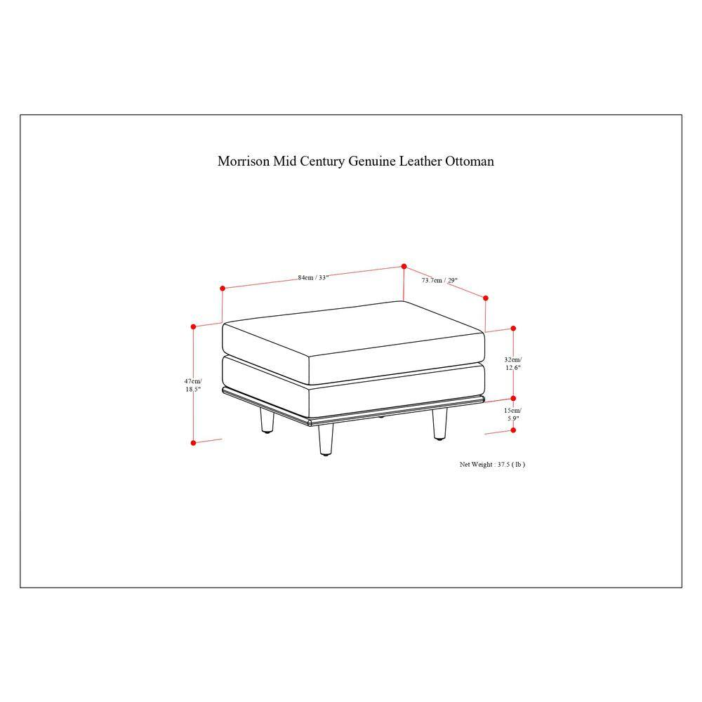 Morrison 33 In. Wide Mid-Century Modern Mid Century Genuine Leather Ottoman in S