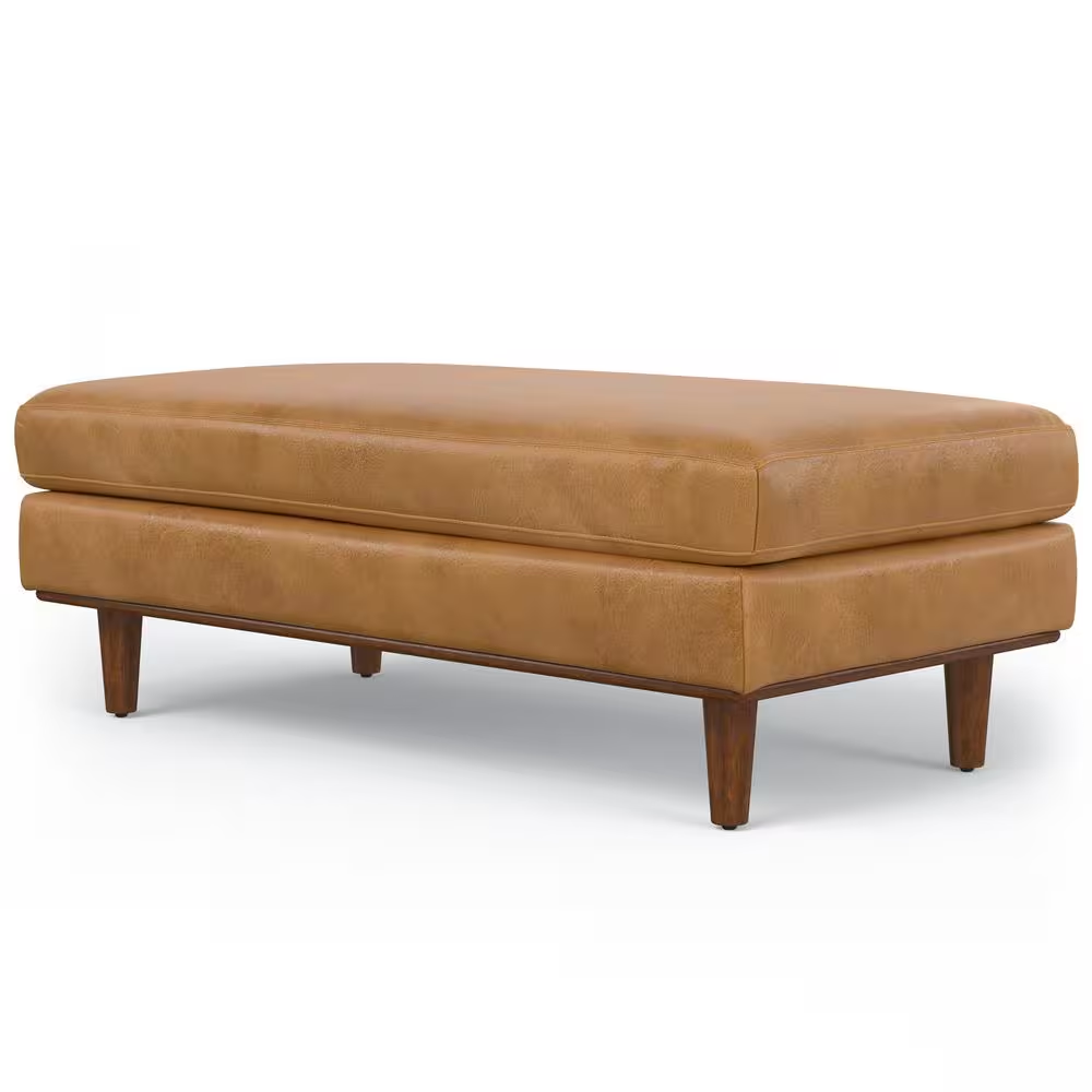 Morrison 49 In. Wide Mid-Century Modern Genuine Leather Large Rectangular Ottoma