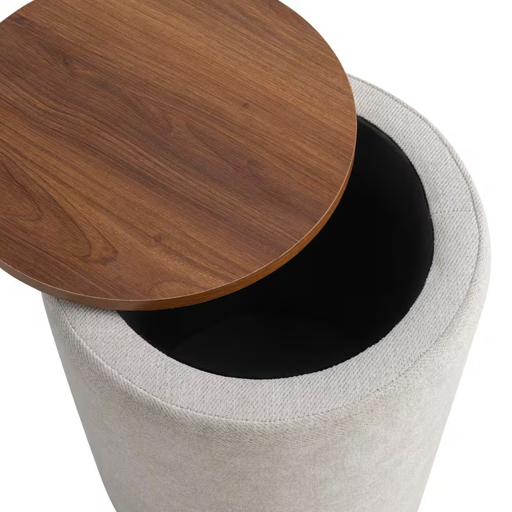 Atlanta Beige Linen round Nesting 2-Piece Storage Ottoman