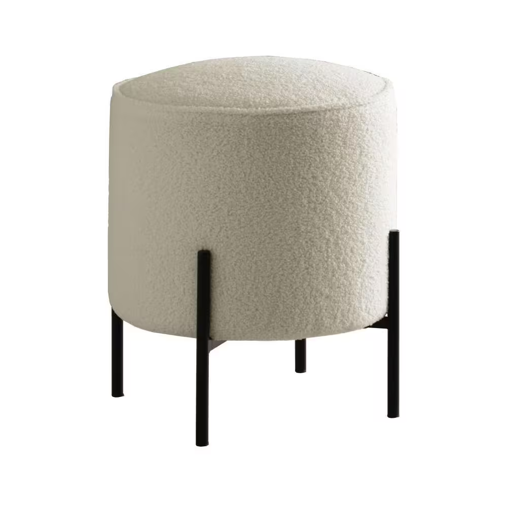 Beige and Black Fabric round Accent Ottoman