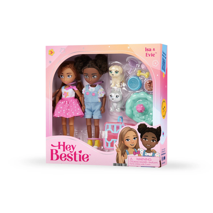 Isa &amp; Evie 18 Piece Set of 2 (5.5-Inch) Mini Dolls with Toy Dogs &amp; Pet Accessori