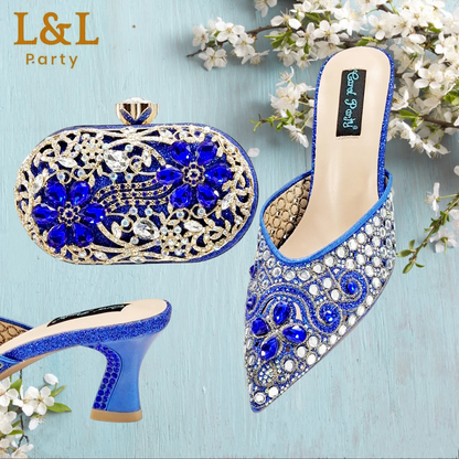 Fashion Nigeria Design Rhinestone-Encrusted Sex Ladies Shoes and Bag High Heels 